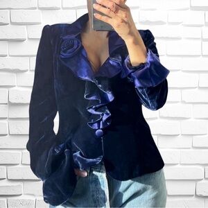 Vintage Luisa Spagnoli Women’s U.S. Size Small (IT 42) Indigo Velvet Suit • EUC